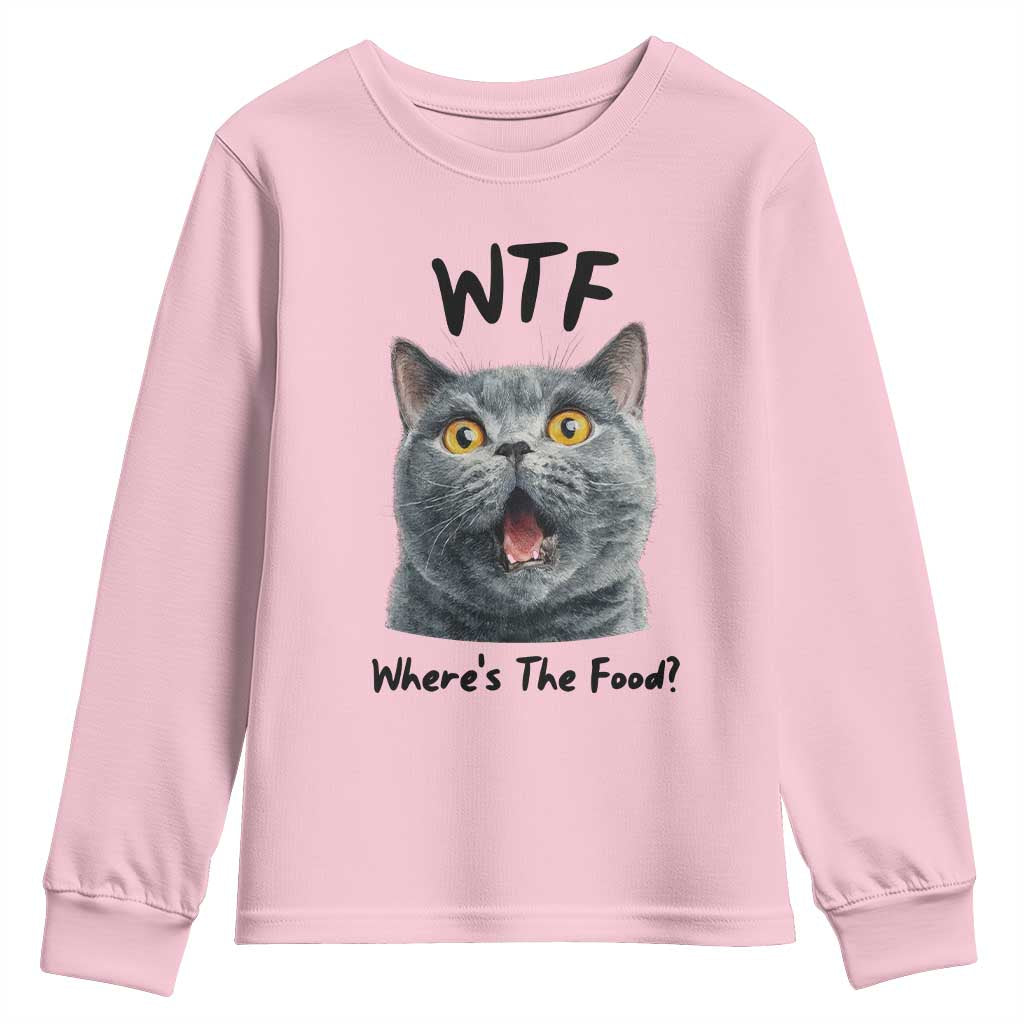 Funny Shocked British Shorthair Cat Youth Sweatshirt Where Is The Food TS12 Light Pink Print Your Wear
