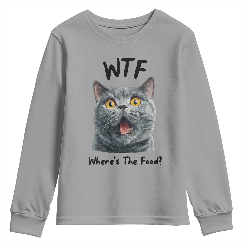 Funny Shocked British Shorthair Cat Youth Sweatshirt Where Is The Food TS12 Sport Gray Print Your Wear