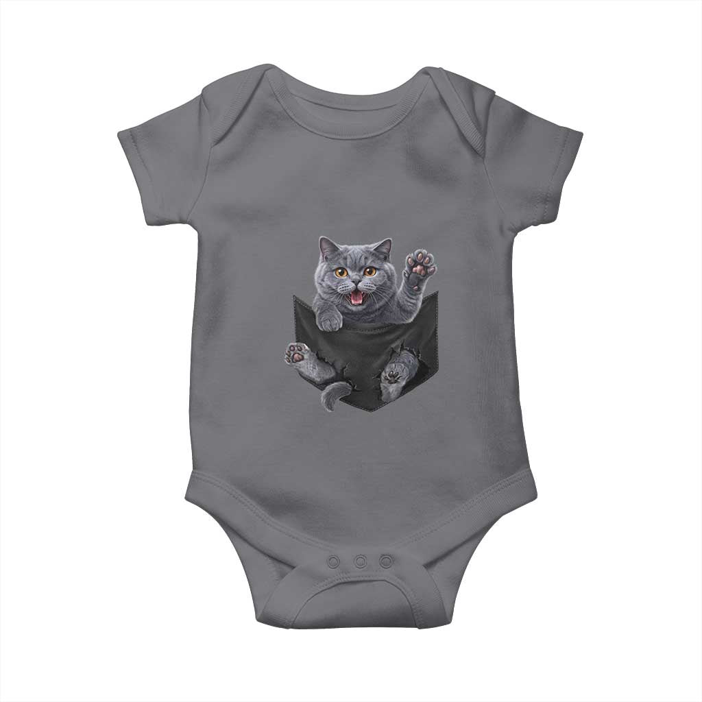 Cute British Shorthair Cat In Pocket Baby Onesie Cat Lover TS12 Charcoal Print Your Wear