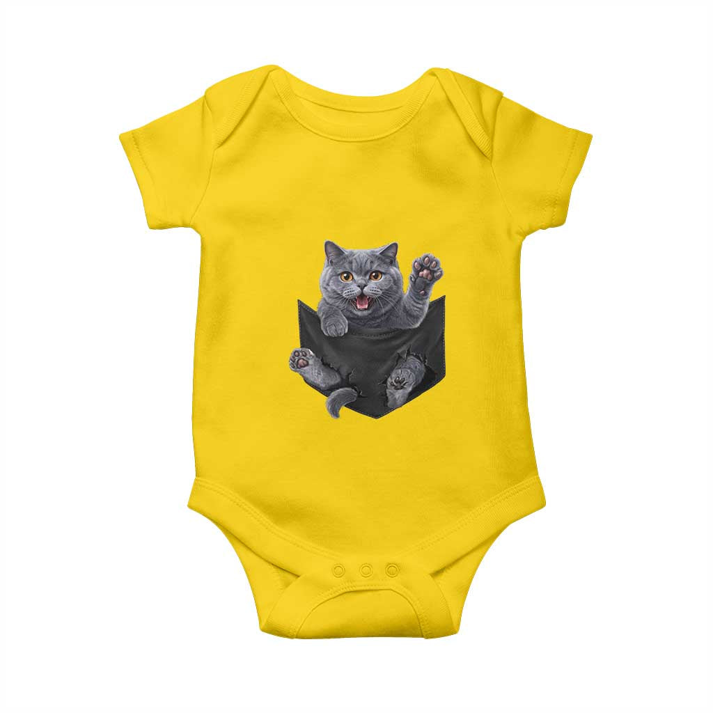 Cute British Shorthair Cat In Pocket Baby Onesie Cat Lover TS12 Daisy Print Your Wear