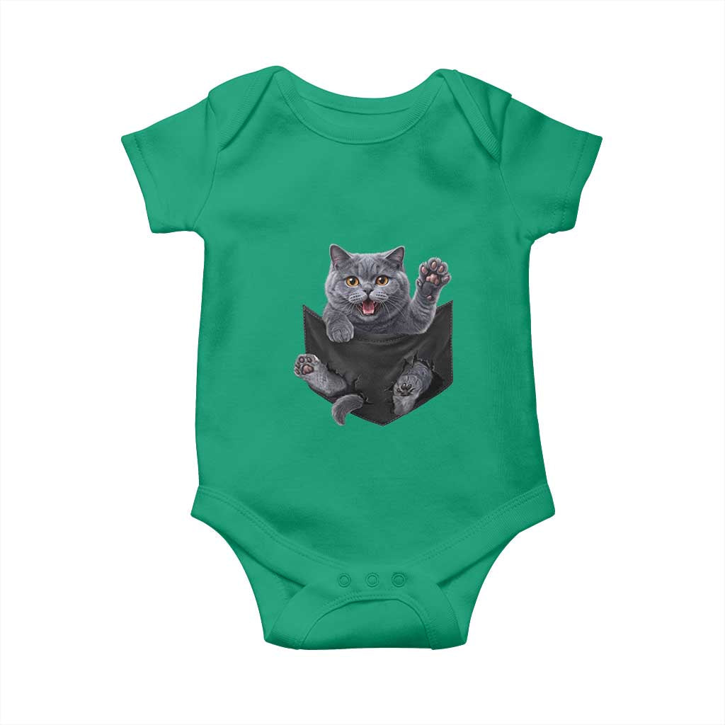 Cute British Shorthair Cat In Pocket Baby Onesie Cat Lover TS12 Irish Green Print Your Wear