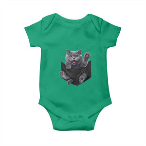 Cute British Shorthair Cat In Pocket Baby Onesie Cat Lover TS12 Irish Green Print Your Wear