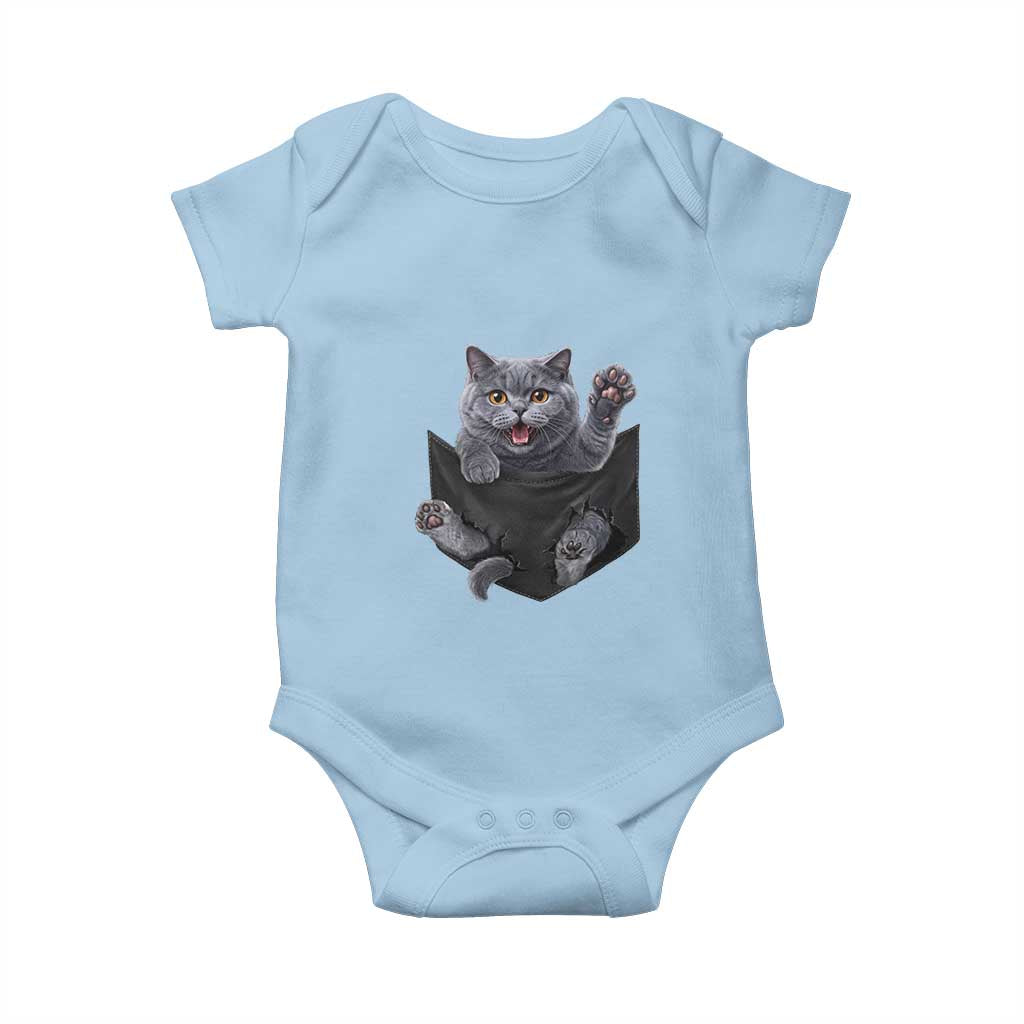 Cute British Shorthair Cat In Pocket Baby Onesie Cat Lover TS12 Light Blue Print Your Wear