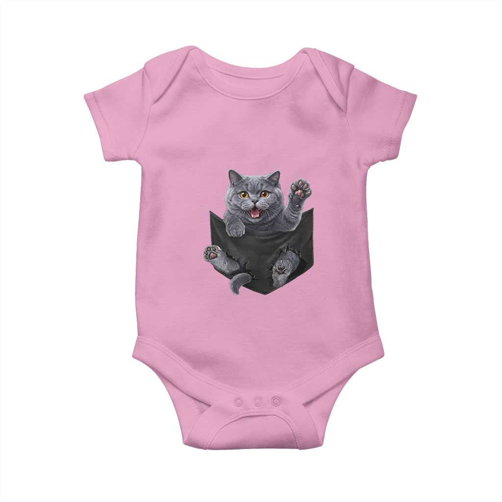 Cute British Shorthair Cat In Pocket Baby Onesie Cat Lover TS12 Light Pink Print Your Wear