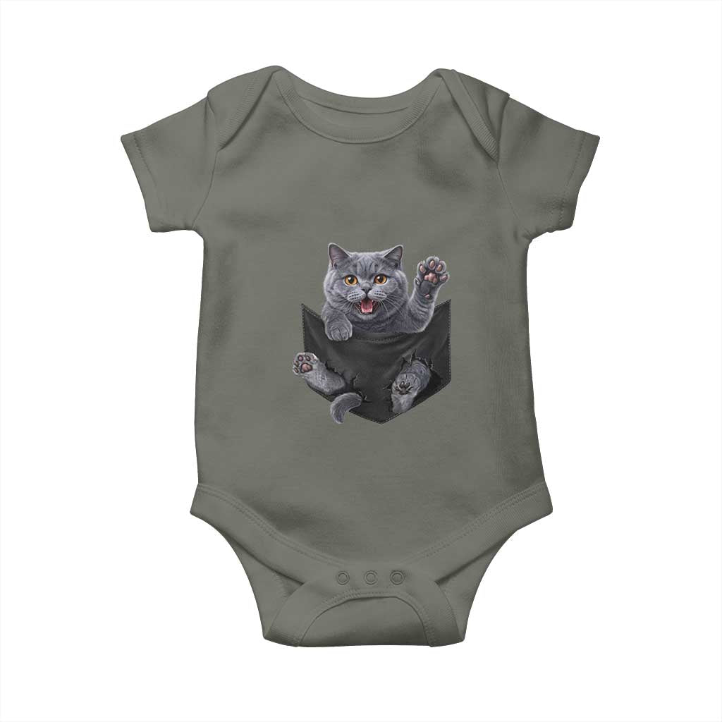 Cute British Shorthair Cat In Pocket Baby Onesie Cat Lover TS12 Military Green Print Your Wear
