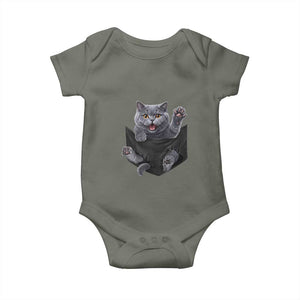 Cute British Shorthair Cat In Pocket Baby Onesie Cat Lover TS12 Military Green Print Your Wear