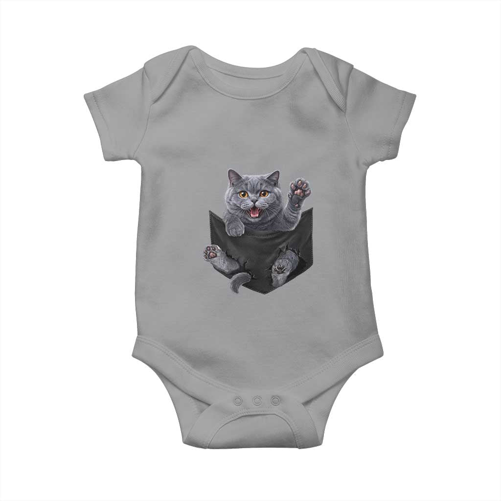 Cute British Shorthair Cat In Pocket Baby Onesie Cat Lover TS12 Sport Gray Print Your Wear