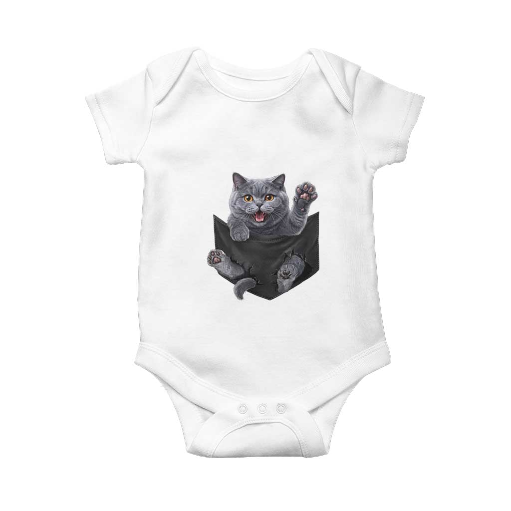 Cute British Shorthair Cat In Pocket Baby Onesie Cat Lover TS12 White Print Your Wear