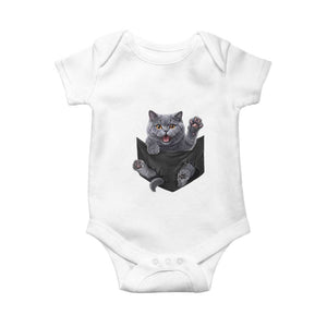 Cute British Shorthair Cat In Pocket Baby Onesie Cat Lover TS12 White Print Your Wear