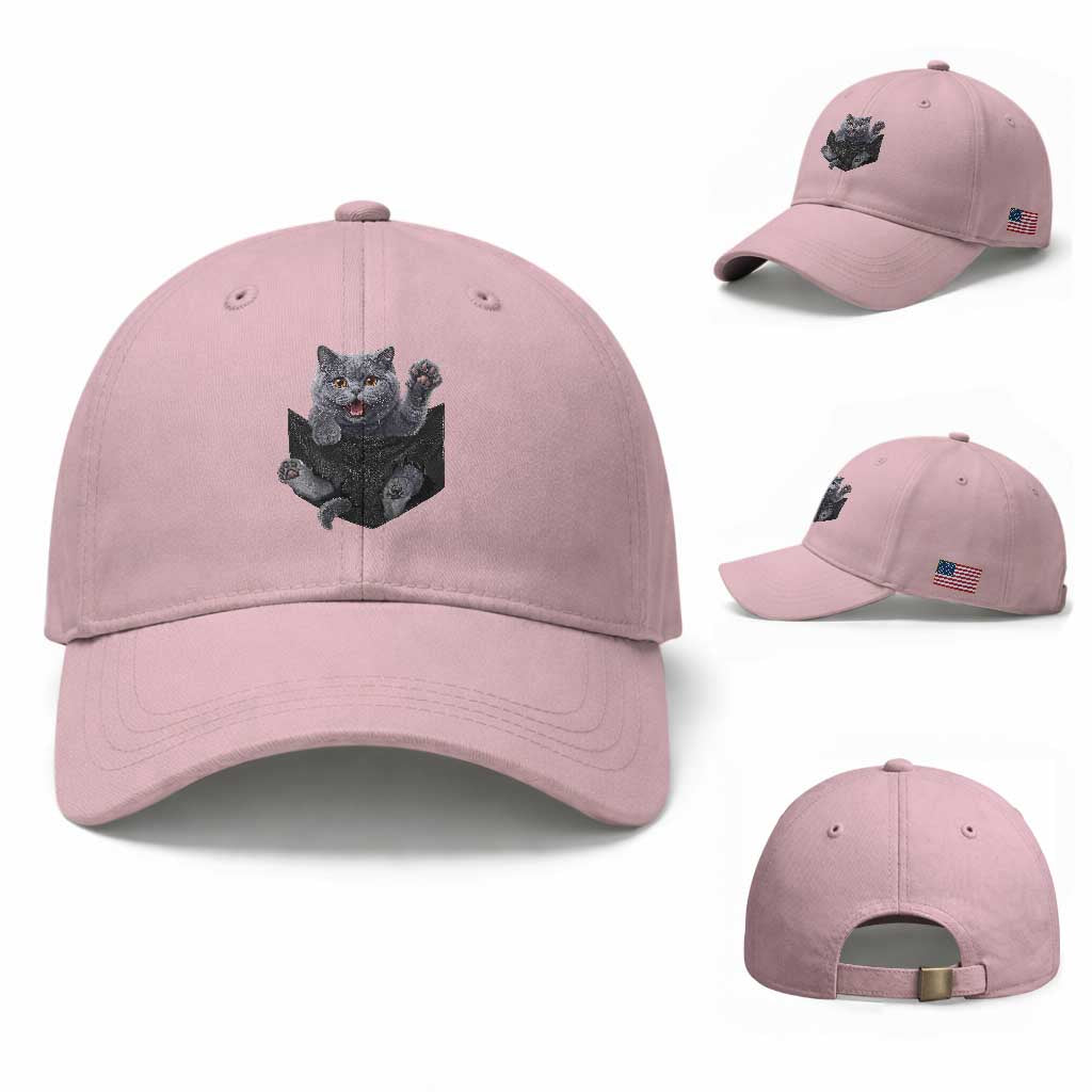 Cute British Shorthair Cat In Pocket Baseball Cap Cat Lover TS12 Baseball Cap Universal Fit Light Pink Print Your Wear