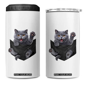 Cute British Shorthair Cat In Pocket 4 in 1 Can Cooler Tumbler Cat Lover TS12 One Size: 16 oz White Print Your Wear