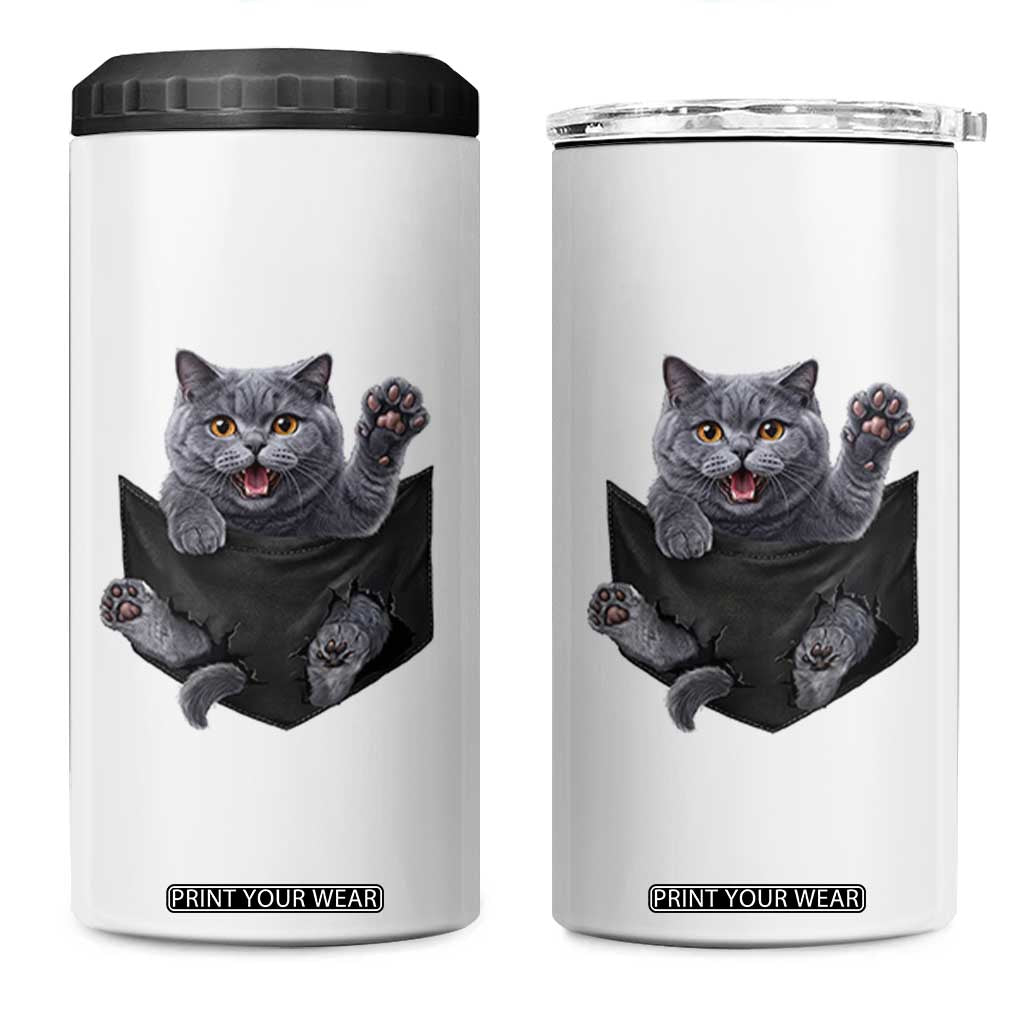 Cute British Shorthair Cat In Pocket 4 in 1 Can Cooler Tumbler Cat Lover TS12 One Size: 16 oz White Print Your Wear