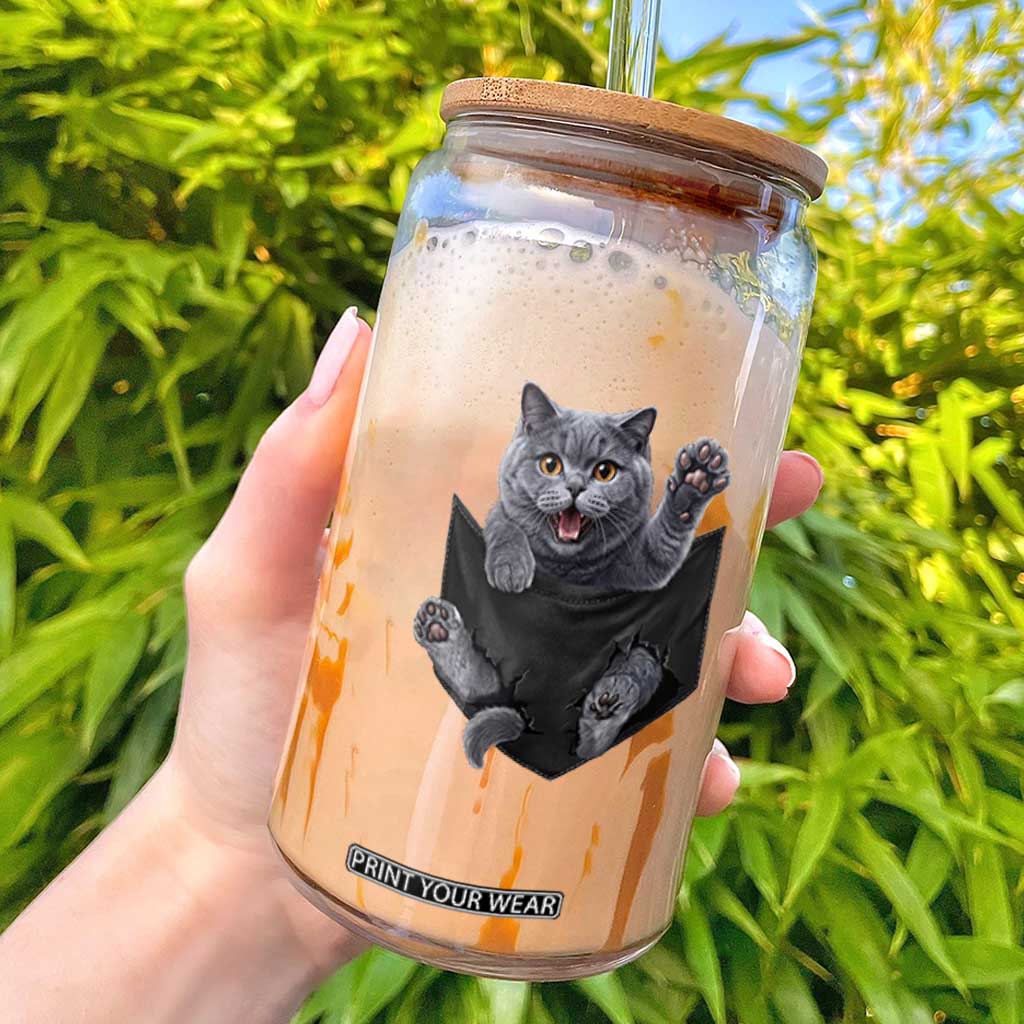 Cute British Shorthair Cat In Pocket Glass Can Cat Lover TS12 White Print Your Wear