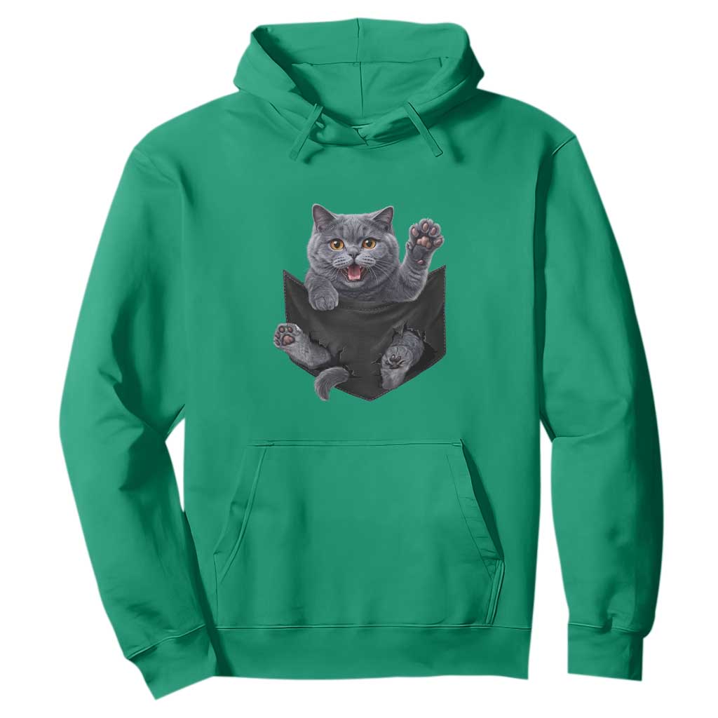 Cute British Shorthair Cat In Pocket Hoodie Cat Lover TS12 Irish Green Print Your Wear