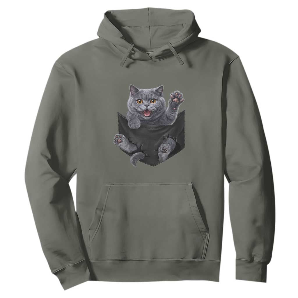Cute British Shorthair Cat In Pocket Hoodie Cat Lover TS12 Military Green Print Your Wear