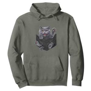 Cute British Shorthair Cat In Pocket Hoodie Cat Lover TS12 Military Green Print Your Wear