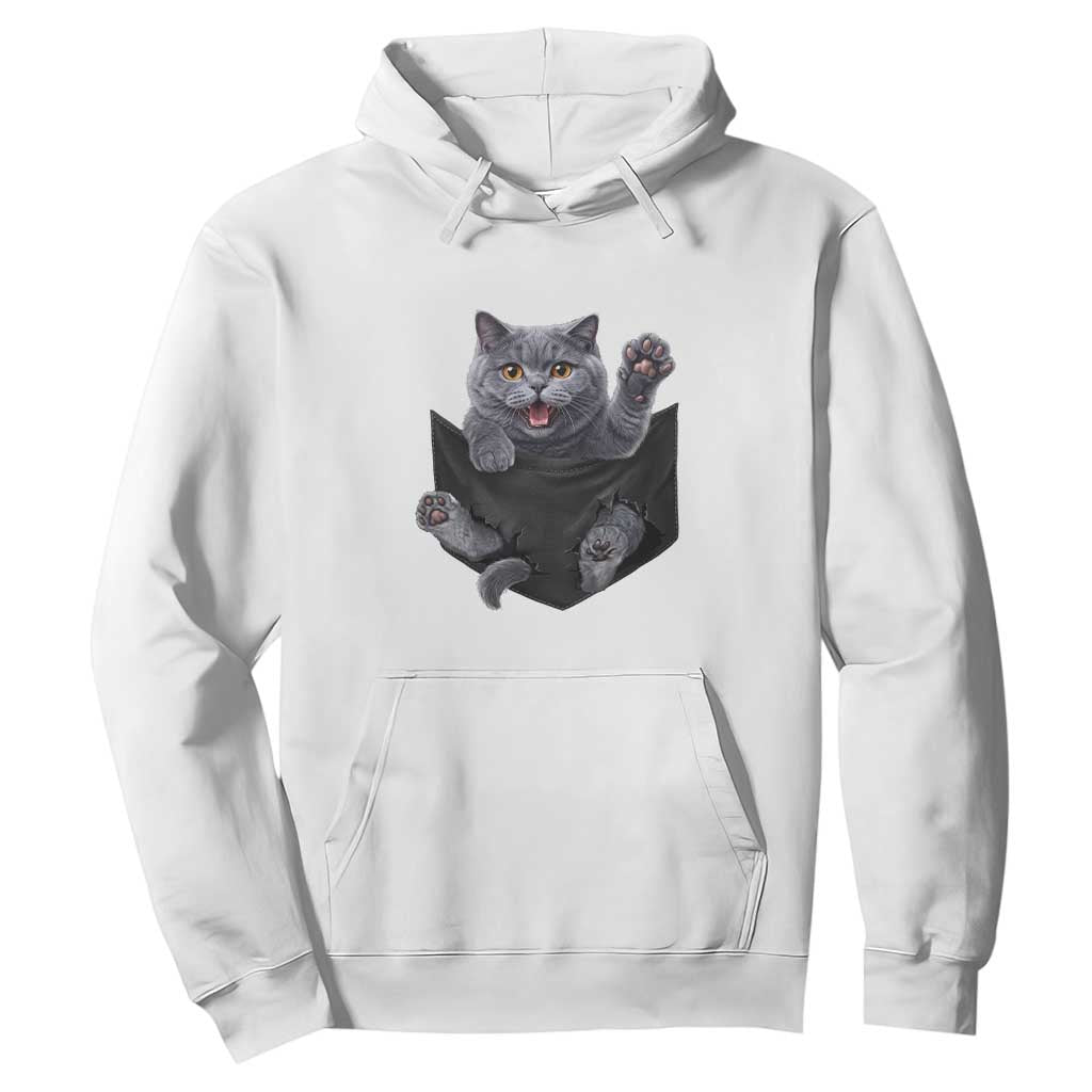 Cute British Shorthair Cat In Pocket Hoodie Cat Lover TS12 White Print Your Wear