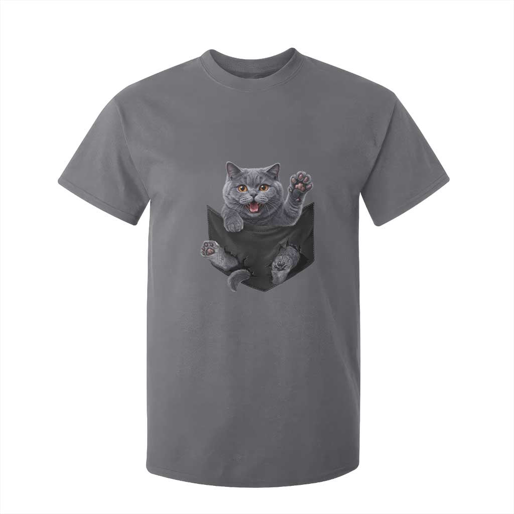 Cute British Shorthair Cat In Pocket T Shirt For Kid Cat Lover TS12 Charcoal Print Your Wear
