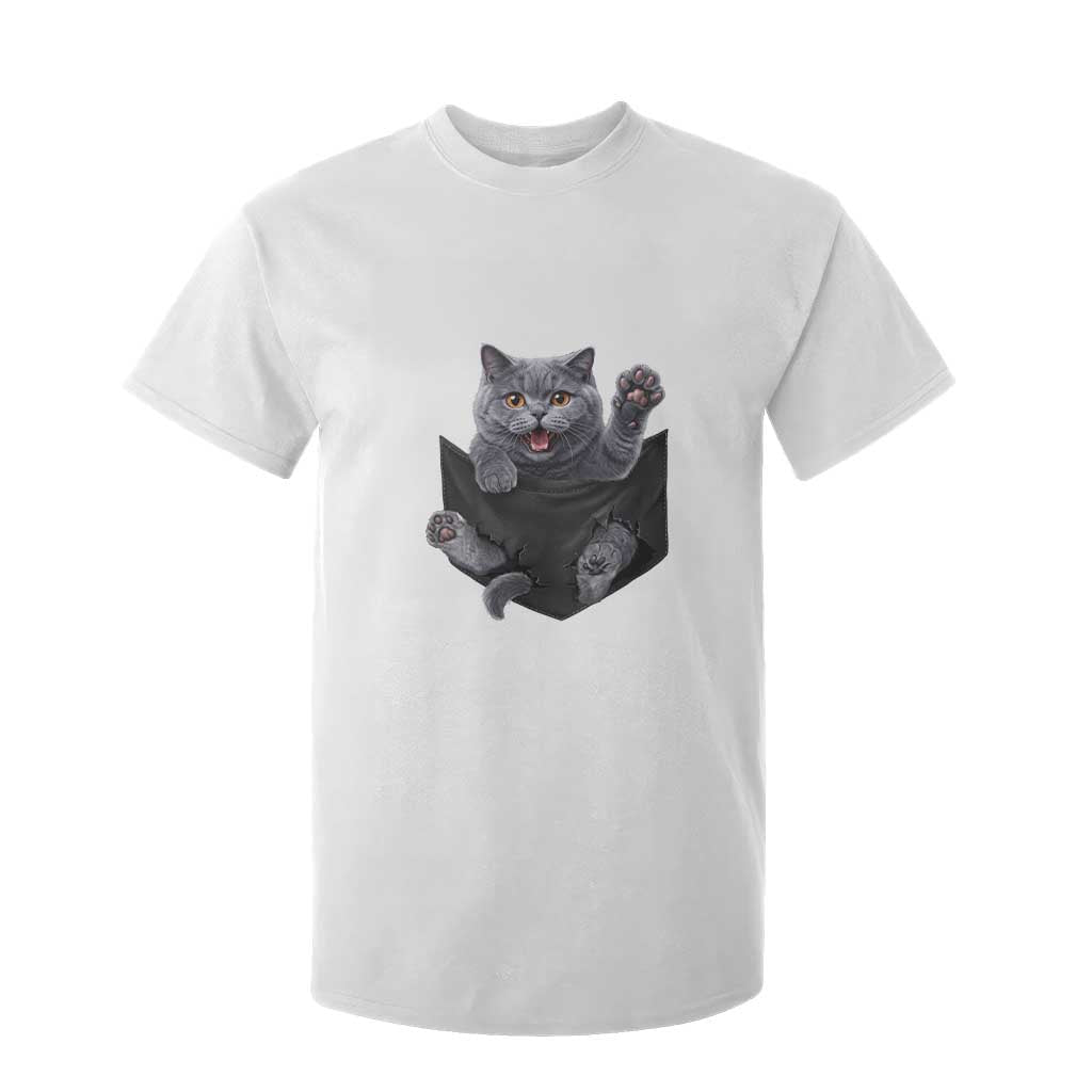 Cute British Shorthair Cat In Pocket T Shirt For Kid Cat Lover TS12 White Print Your Wear