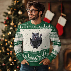 Cute British Shorthair Cat In Pocket Ugly Christmas Sweater Cat Lover TS12 Beige Green Print Your Wear