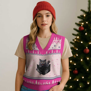 Cute British Shorthair Cat In Pocket V-Neck Knit Sweater Vest Cat Lover TS12 Hot Pink Print Your Wear