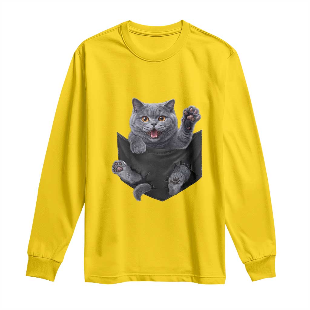 Cute British Shorthair Cat In Pocket Long Sleeve Shirt Cat Lover TS12 Daisy Print Your Wear