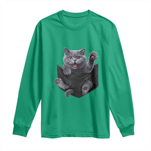 Cute British Shorthair Cat In Pocket Long Sleeve Shirt Cat Lover TS12 Irish Green Print Your Wear