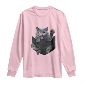 Cute British Shorthair Cat In Pocket Long Sleeve Shirt Cat Lover TS12 Light Pink Print Your Wear