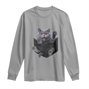Cute British Shorthair Cat In Pocket Long Sleeve Shirt Cat Lover TS12 Sport Gray Print Your Wear