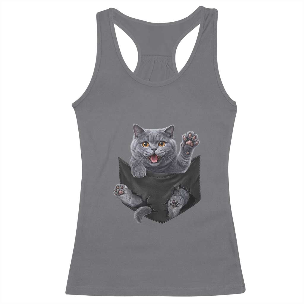 Cute British Shorthair Cat In Pocket Racerback Tank Top Cat Lover TS12 Charcoal Print Your Wear