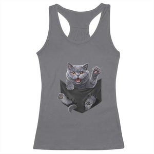 Cute British Shorthair Cat In Pocket Racerback Tank Top Cat Lover TS12 Charcoal Print Your Wear