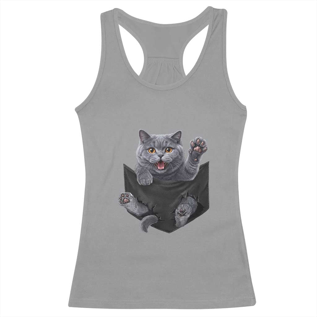 Cute British Shorthair Cat In Pocket Racerback Tank Top Cat Lover TS12 Sport Gray Print Your Wear