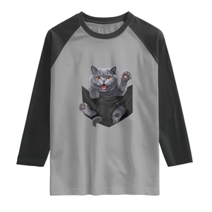 Cute British Shorthair Cat In Pocket Raglan Shirt Cat Lover TS12 Sport Gray Black Print Your Wear