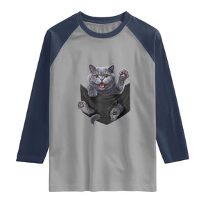 Cute British Shorthair Cat In Pocket Raglan Shirt Cat Lover TS12 Sport Gray Navy Print Your Wear