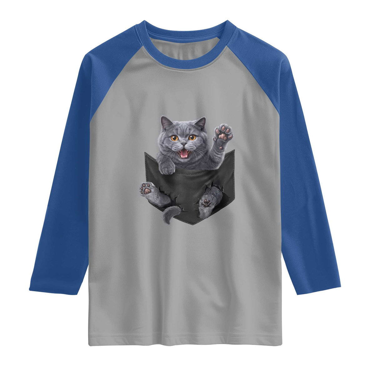 Cute British Shorthair Cat In Pocket Raglan Shirt Cat Lover TS12 Sport Gray Royal Print Your Wear