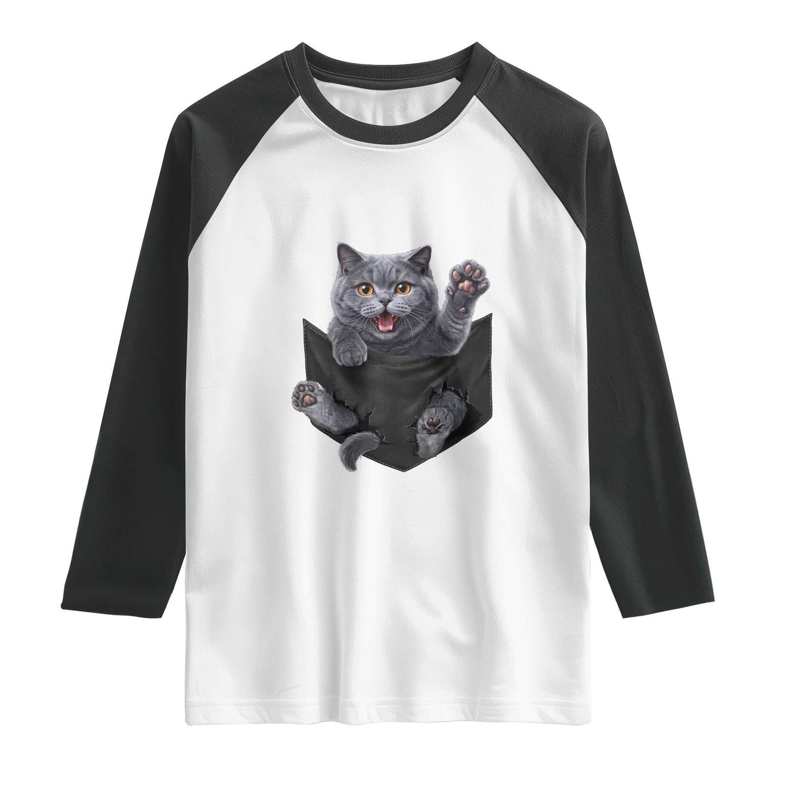 Cute British Shorthair Cat In Pocket Raglan Shirt Cat Lover TS12 White Black Print Your Wear