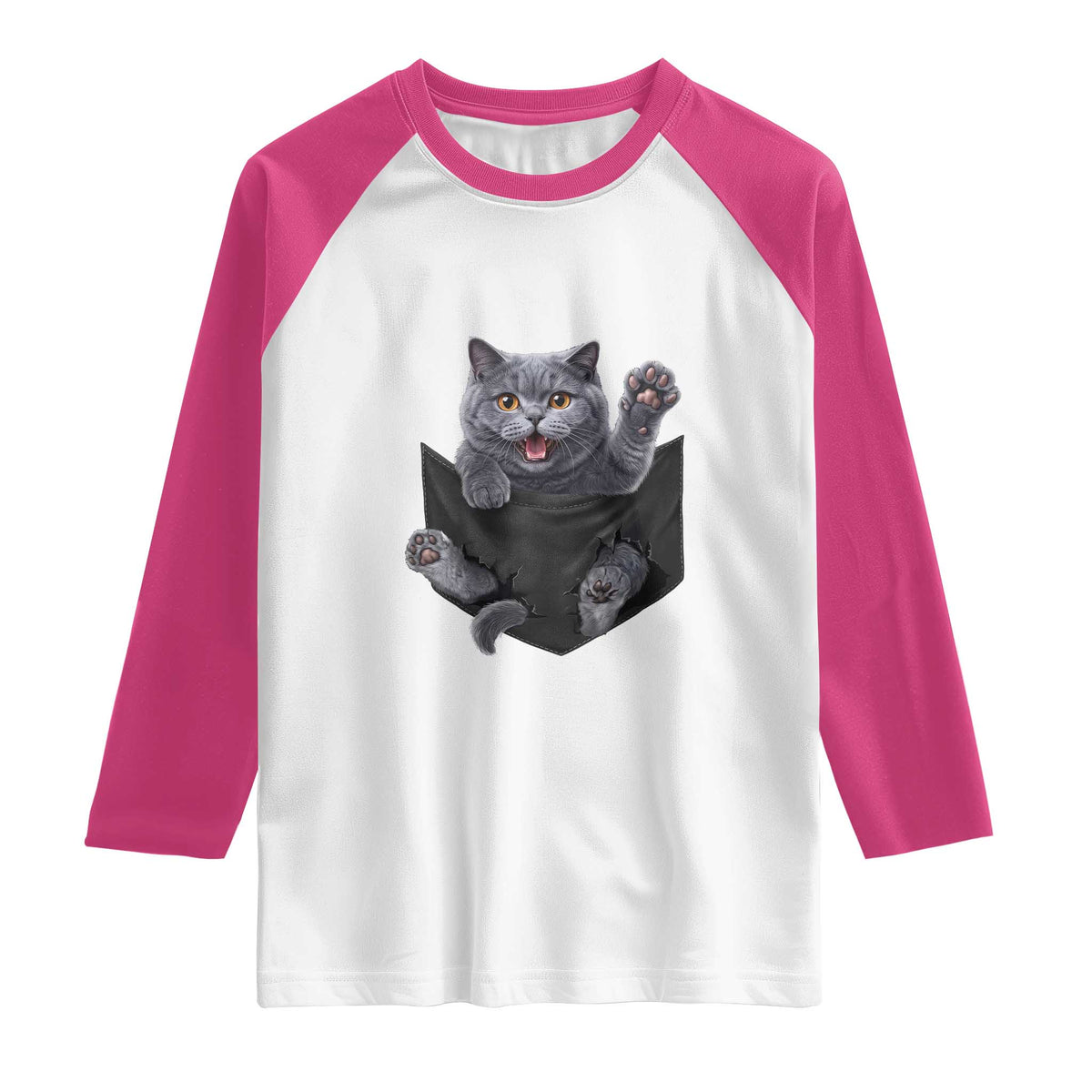 Cute British Shorthair Cat In Pocket Raglan Shirt Cat Lover TS12 White Heliconia Print Your Wear