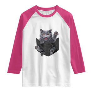Cute British Shorthair Cat In Pocket Raglan Shirt Cat Lover TS12 White Heliconia Print Your Wear