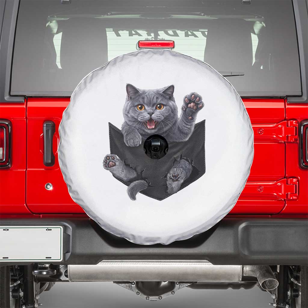 Cute British Shorthair Cat In Pocket Spare Tire Cover Cat Lover TS12 White Print Your Wear
