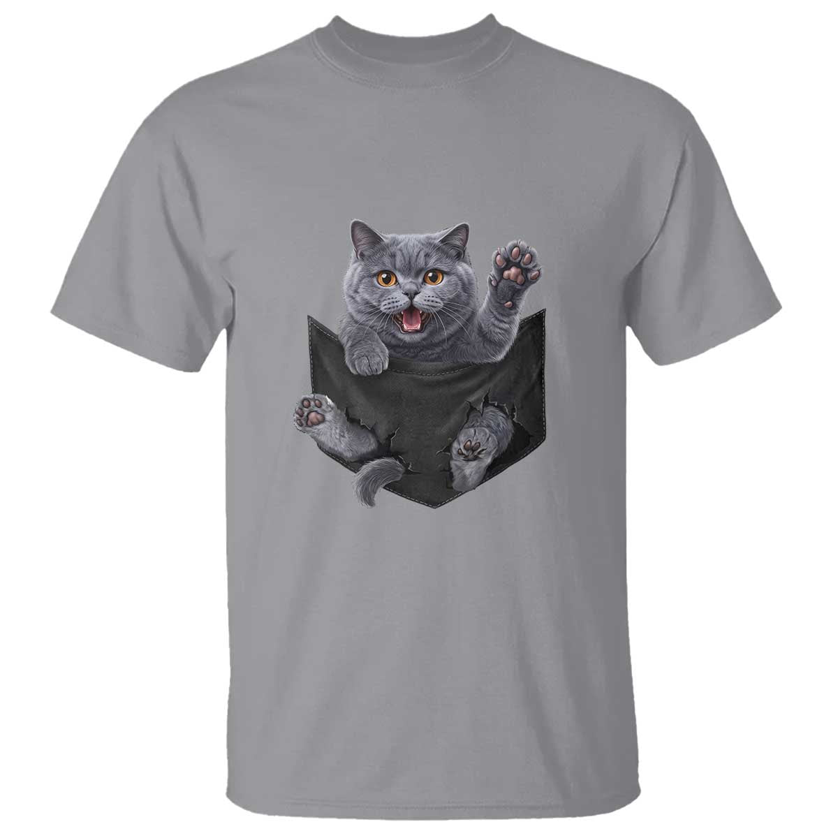 Cute British Shorthair Cat In Pocket T Shirt Cat Lover TS12 Sport Gray Print Your Wear