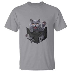 Cute British Shorthair Cat In Pocket T Shirt Cat Lover TS12 Sport Gray Print Your Wear