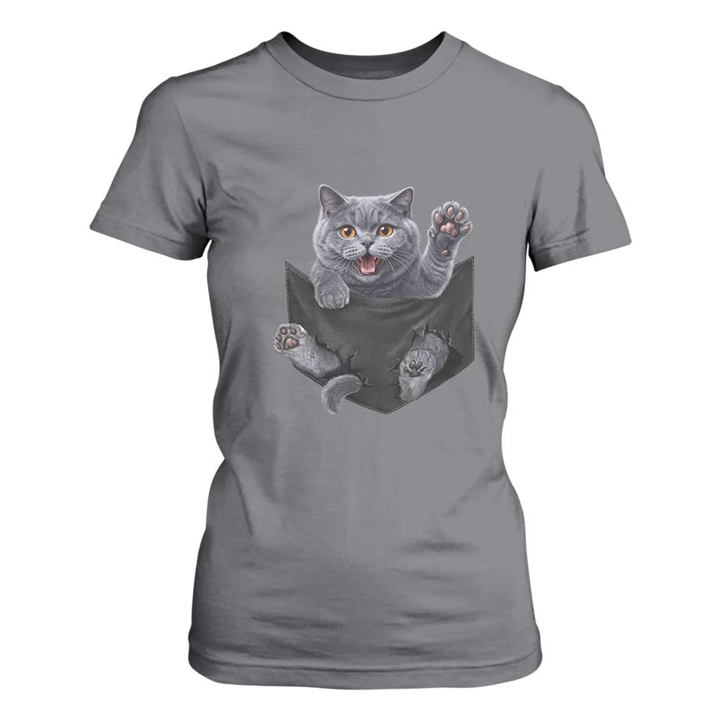 Cute British Shorthair Cat In Pocket T Shirt For Women Cat Lover TS12 Charcoal Print Your Wear