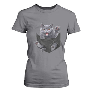 Cute British Shorthair Cat In Pocket T Shirt For Women Cat Lover TS12 Charcoal Print Your Wear