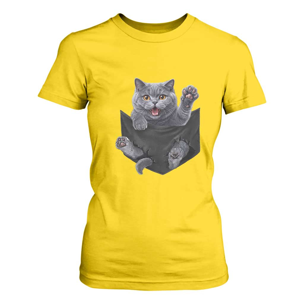 Cute British Shorthair Cat In Pocket T Shirt For Women Cat Lover TS12 Daisy Print Your Wear
