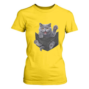 Cute British Shorthair Cat In Pocket T Shirt For Women Cat Lover TS12 Daisy Print Your Wear