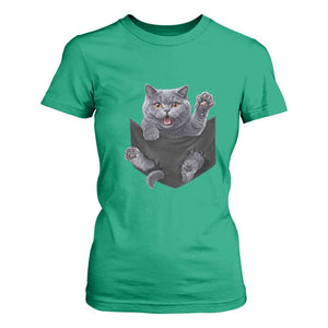 Cute British Shorthair Cat In Pocket T Shirt For Women Cat Lover TS12 Irish Green Print Your Wear