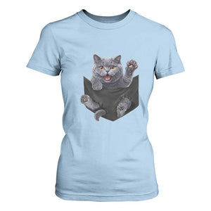 Cute British Shorthair Cat In Pocket T Shirt For Women Cat Lover TS12 Light Blue Print Your Wear