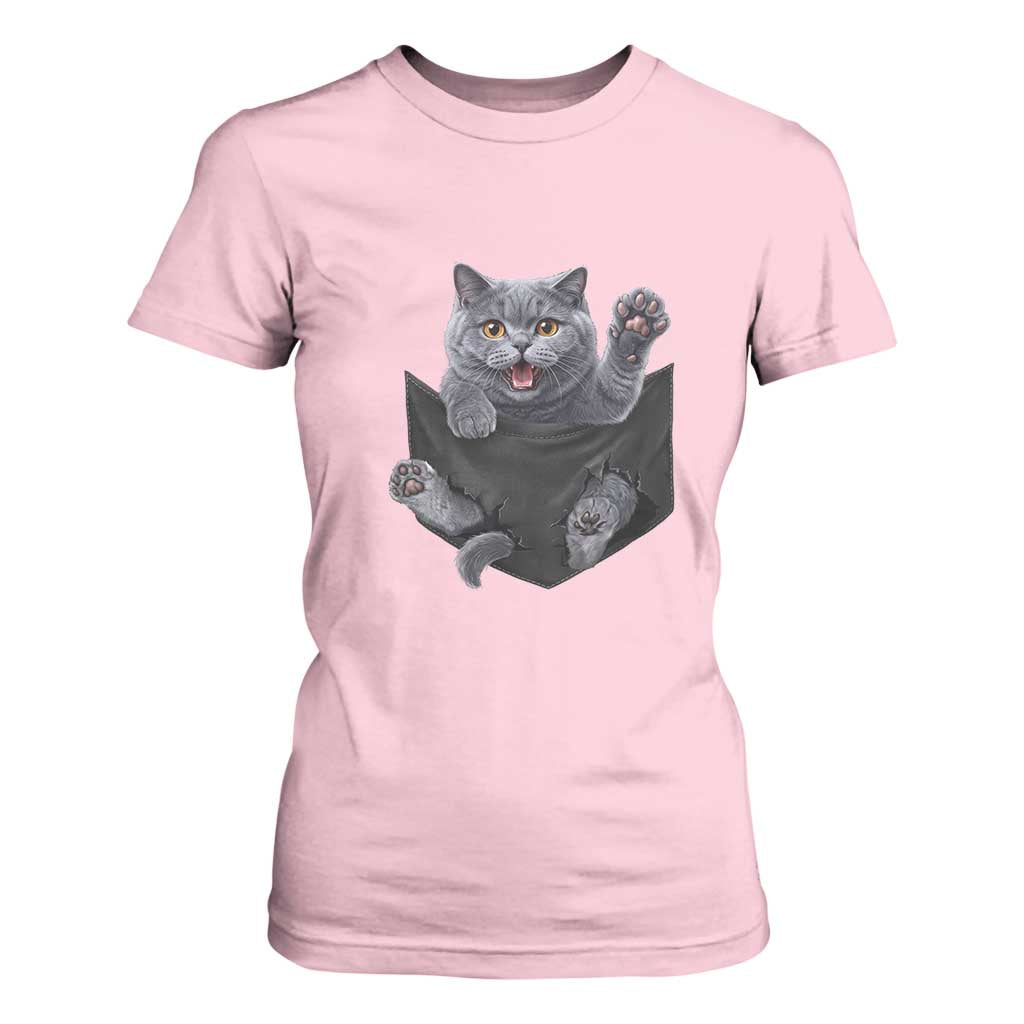 Cute British Shorthair Cat In Pocket T Shirt For Women Cat Lover TS12 Light Pink Print Your Wear