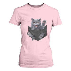 Cute British Shorthair Cat In Pocket T Shirt For Women Cat Lover TS12 Light Pink Print Your Wear
