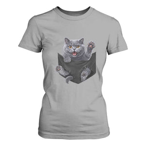 Cute British Shorthair Cat In Pocket T Shirt For Women Cat Lover TS12 Sport Gray Print Your Wear